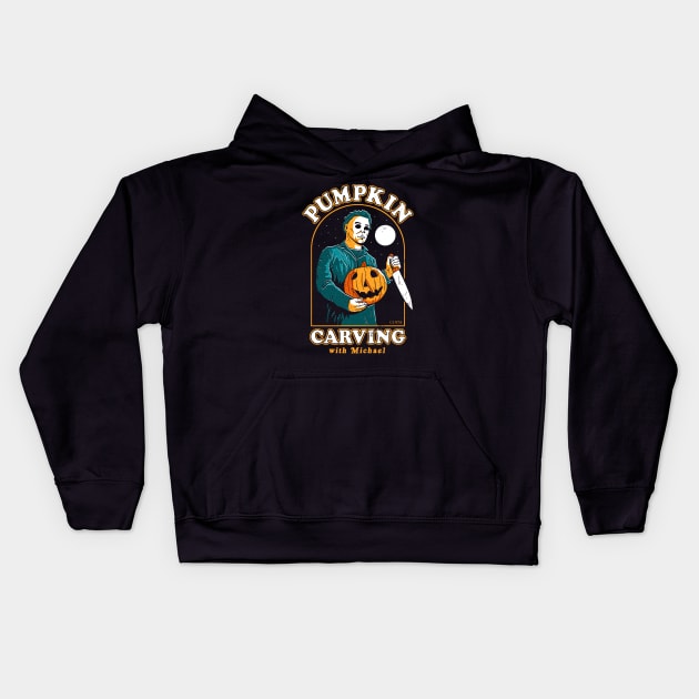 Halloween Carving With Michael Myers Kids Hoodie by DinoMike